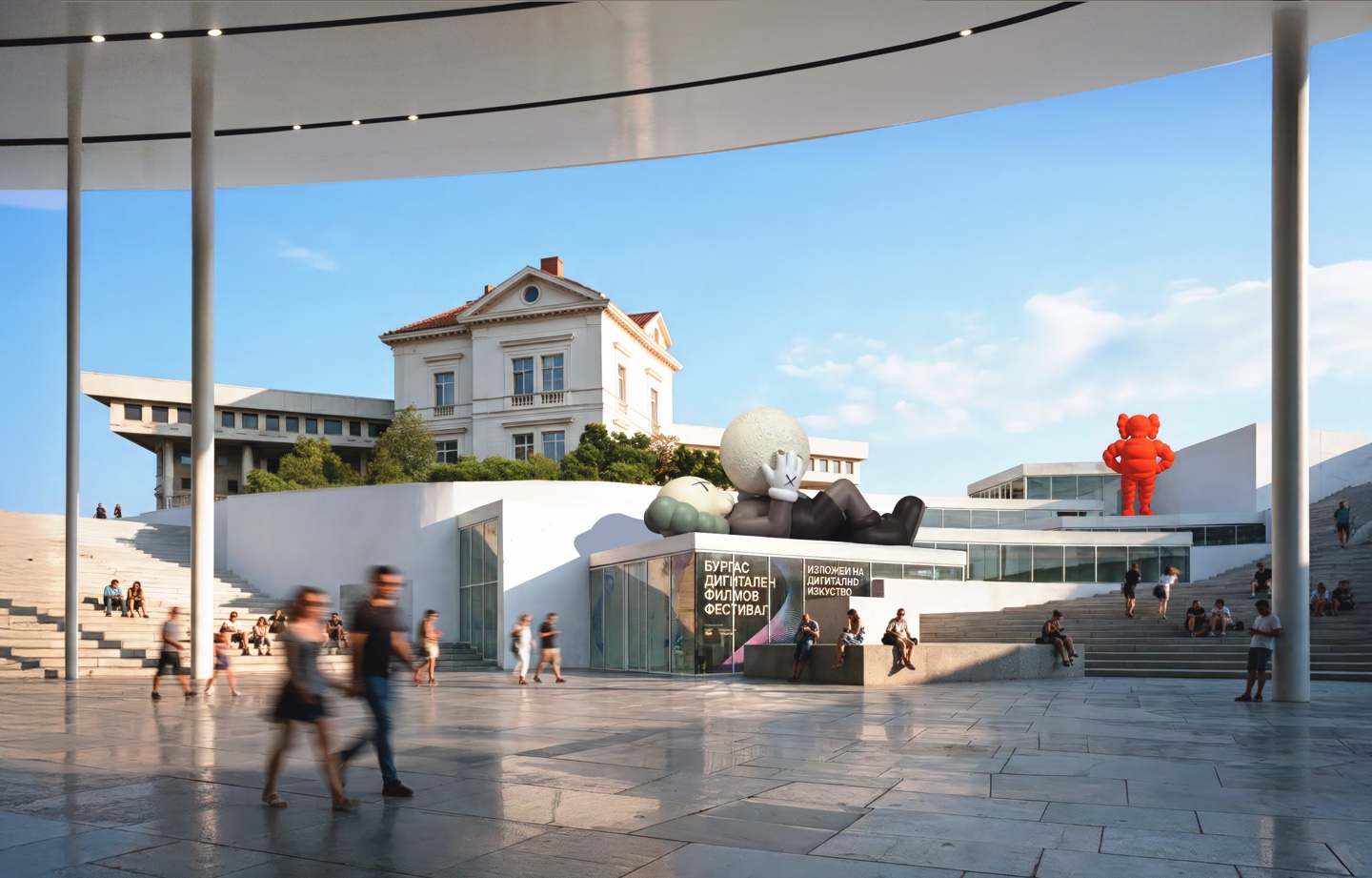 Interior digital archives gallery with illuminated media displays and visitors exploring the exhibition spaces