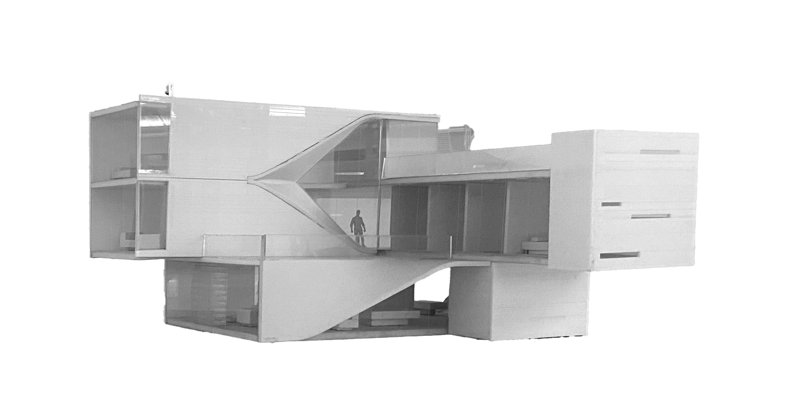 Physical architectural model of the Cervelo House showing the sectional organization of interlocking volumes and interior spatial flow