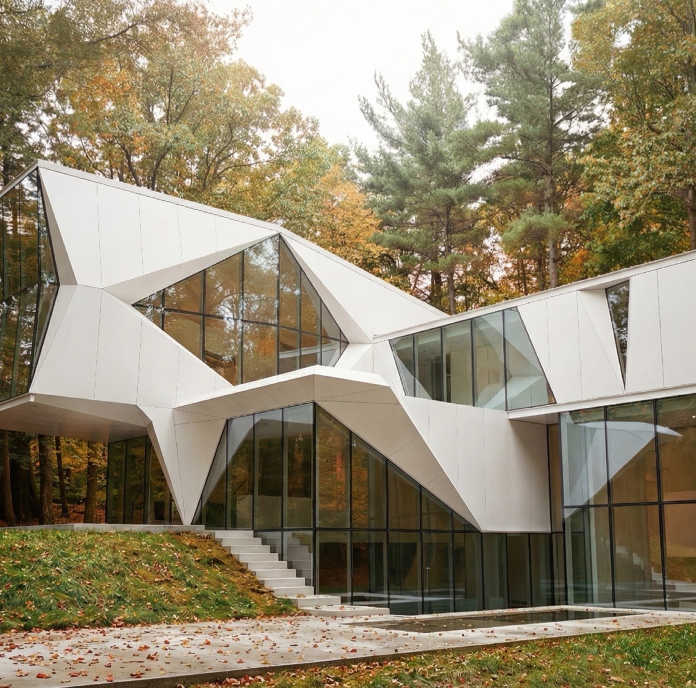 Cervelo House, sculptural faceted-panel residence in a wooded Toronto setting.