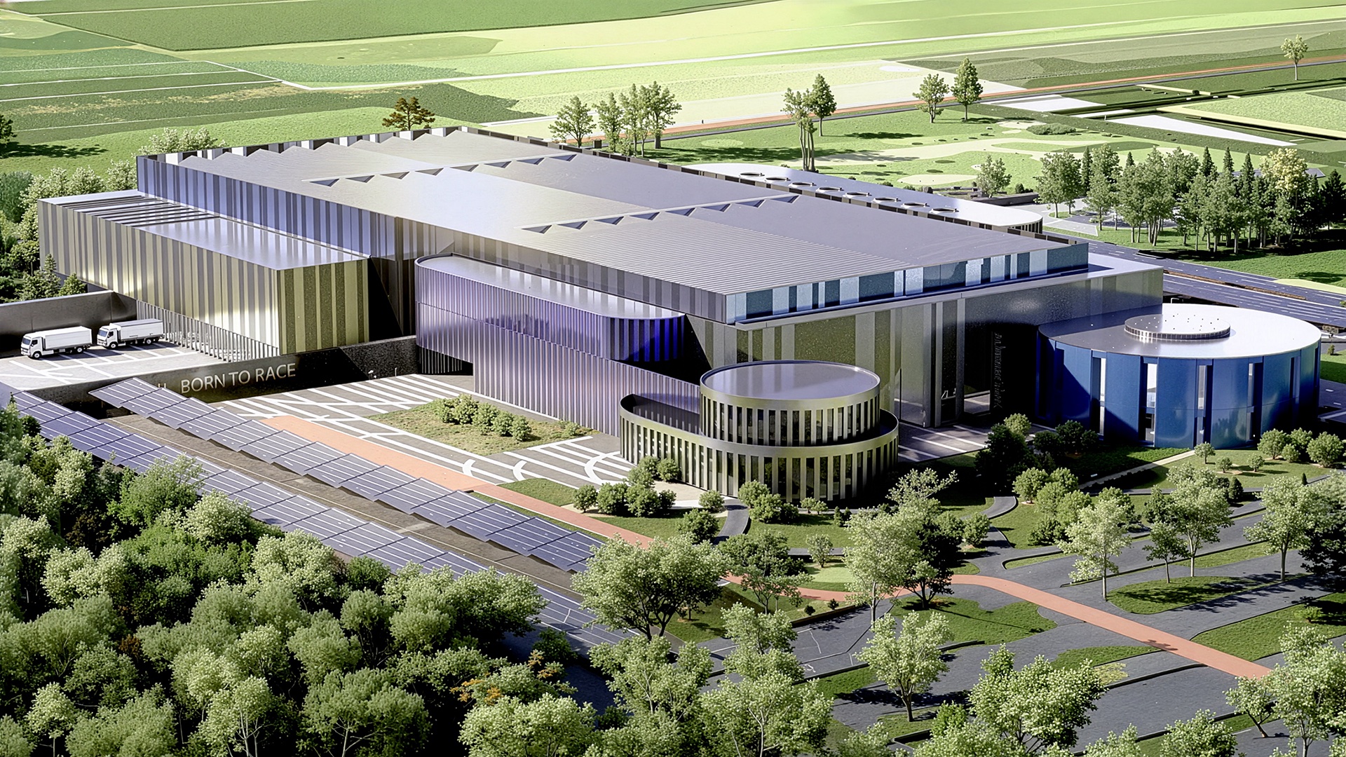 Aerial view of Pinarello Headquarters and Factory campus in Treviso