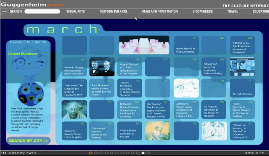 The International Arts Calendar — a monthly grid of cultural events, exhibitions, and programming across the network's partner institutions