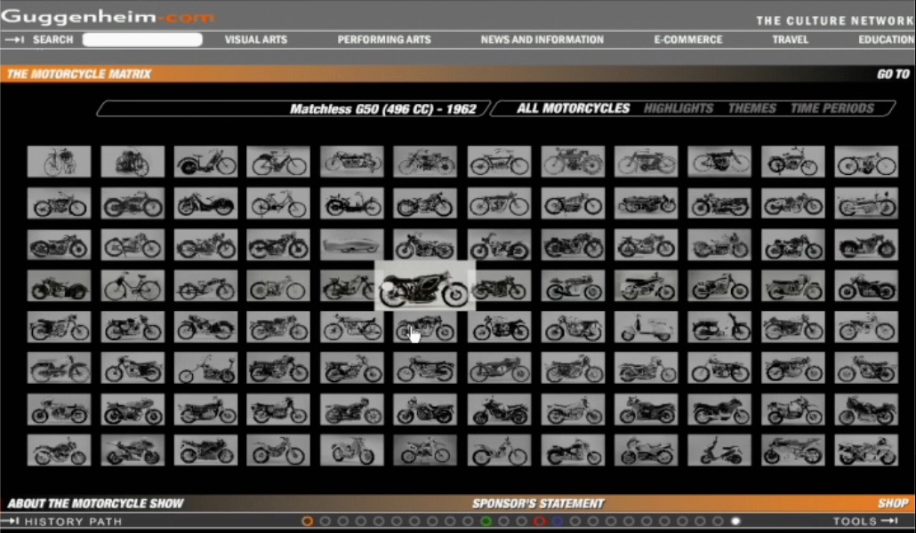 The Art of the Motorcycle — a complete interactive catalog of over 100 motorcycles navigable by era, highlights, themes, and time periods