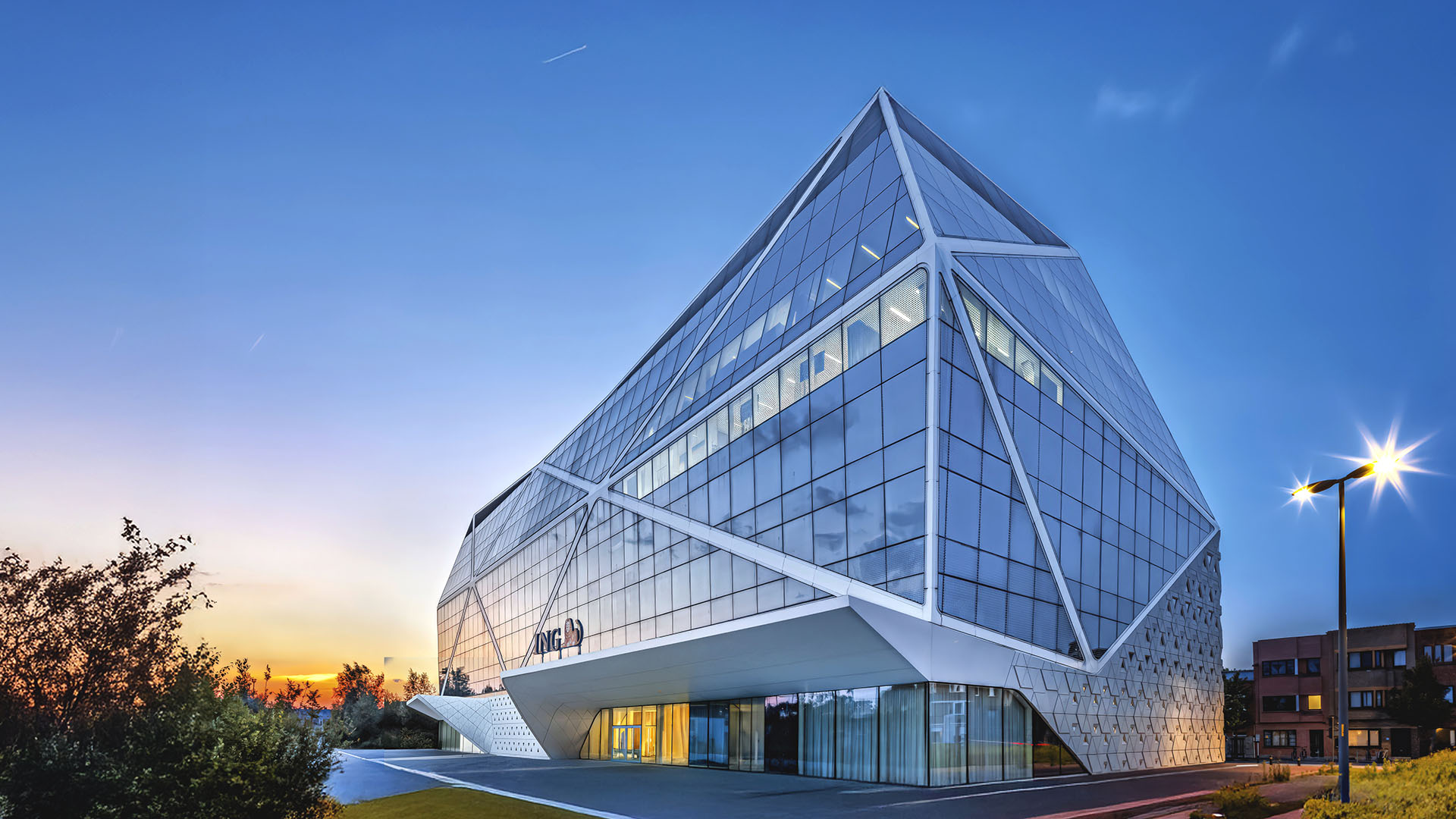 ING Headquarters crystalline glass volume in Ghent, Belgium