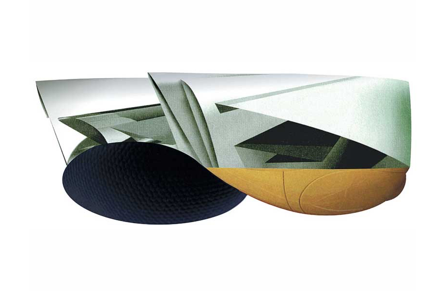 I.Scape study — layered image collage combining architectural geometry, textured surfaces, and three-dimensional modeling into an ambiguous object-field