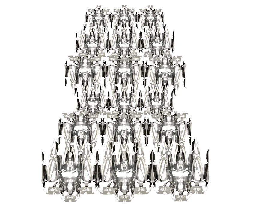 The LQ Chandelier by Hani Rashid for Zumtobel — a cascading constellation of chrome-plated modular LED luminaires suspended in space