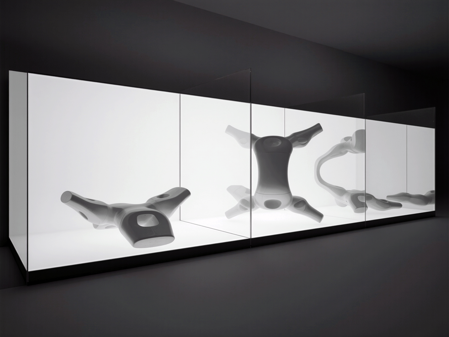 M_Scape sculpture with dramatic lighting revealing the phosphorescent surface qualities