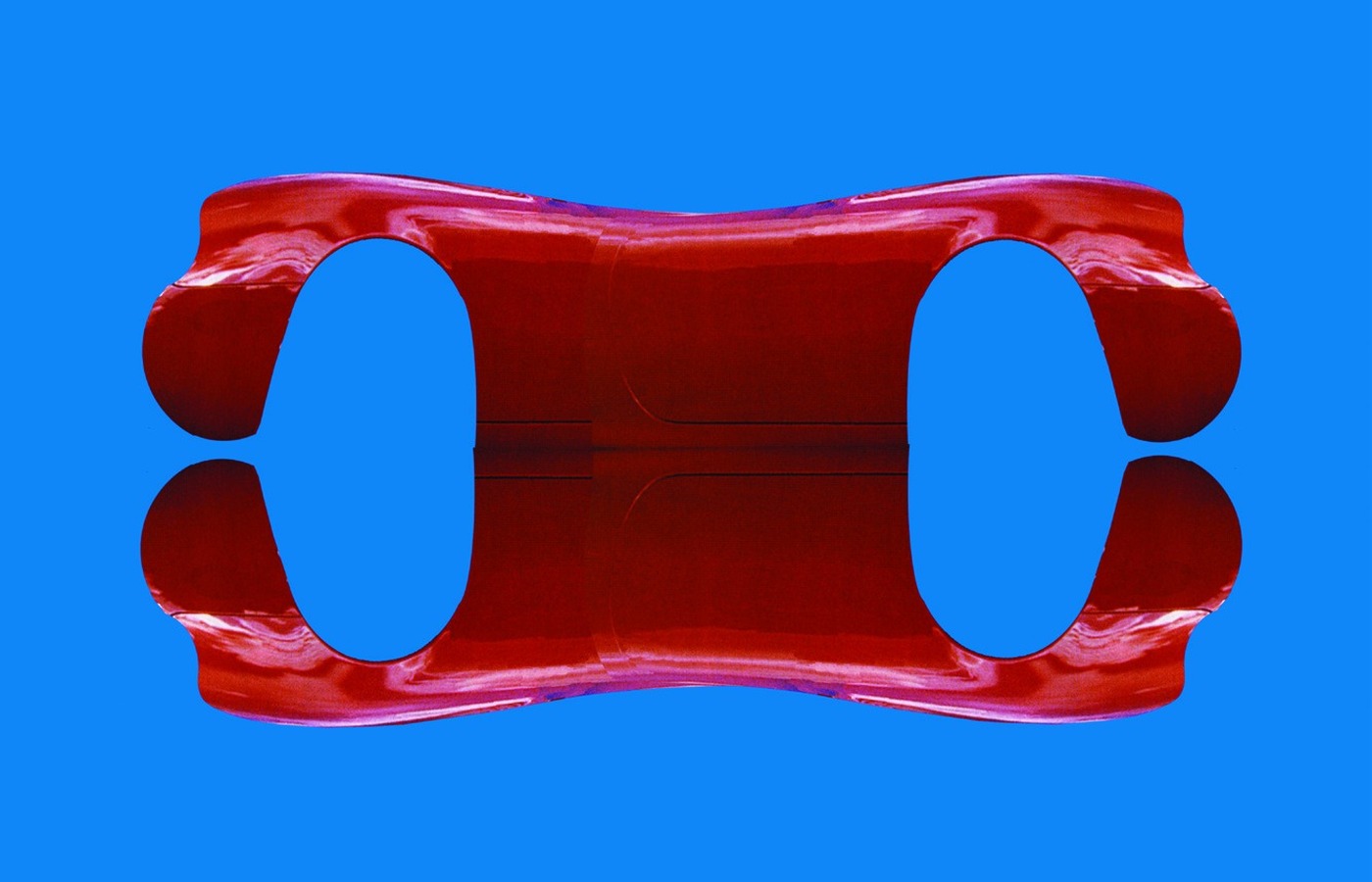 M-Scapes 008 — dark red form with three oval perforations