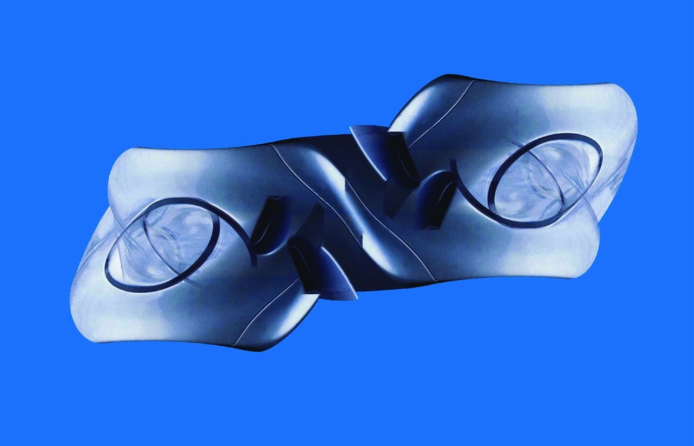 M-Scapes 009 — dark silver twisted form with circular elements