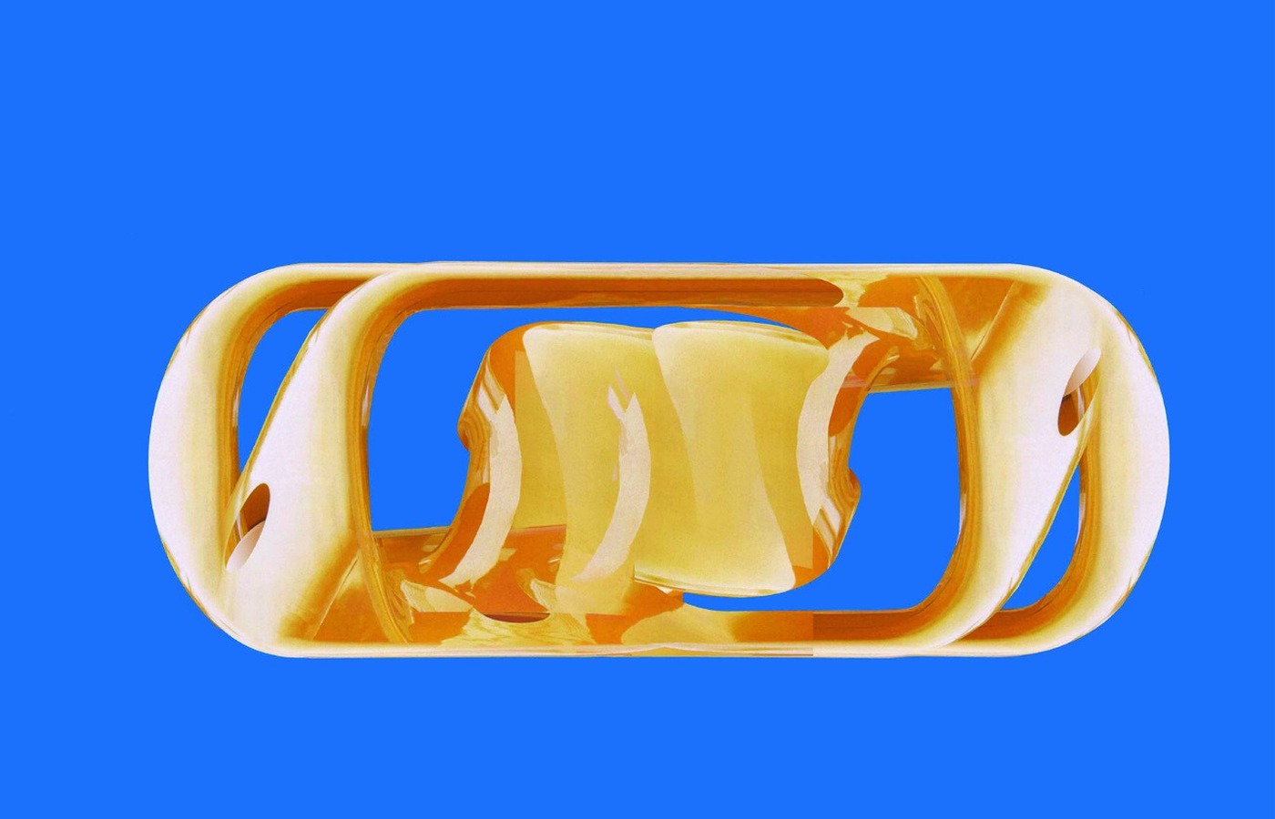 M-Scapes 012 — amber elongated form with internal structural articulation