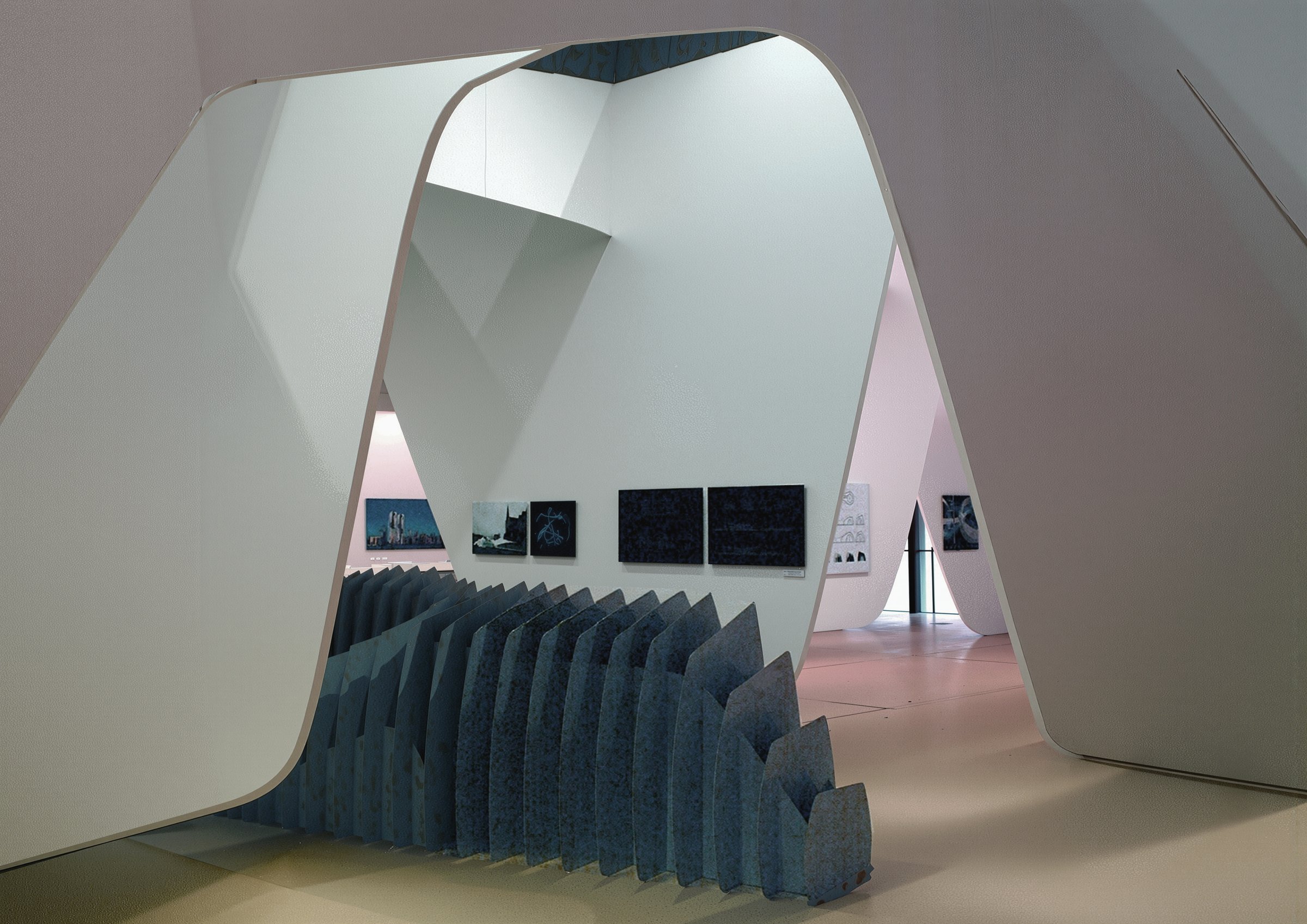 Exhibition display of Asymptote's architectural models and digital works at the NAI