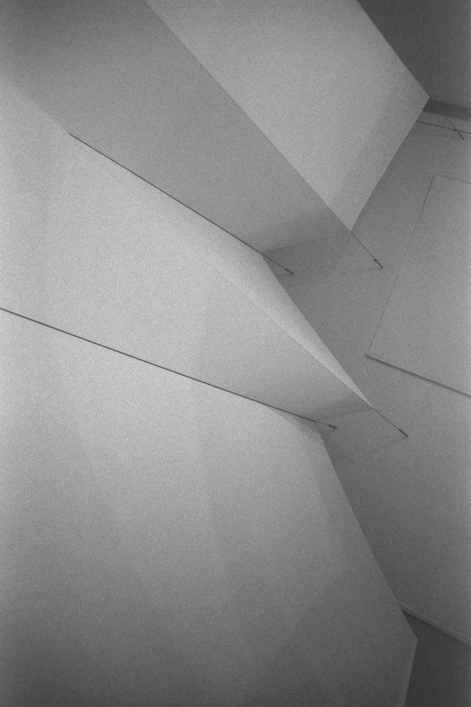 Detail of folded paper planes — sharp creases and angular surfaces catching light in the Leopold-Hoesch-Museum gallery