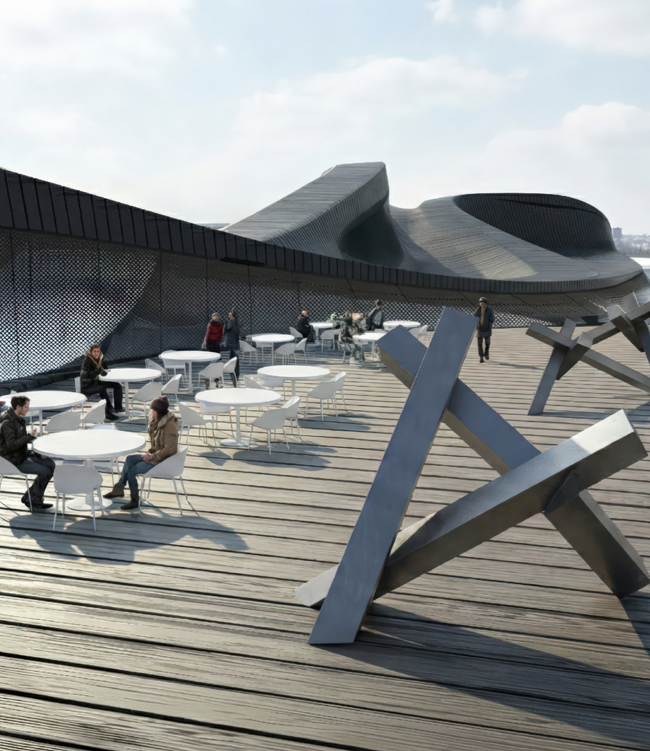 Perm Museum — interior gallery view with flowing ceiling and exhibition spaces