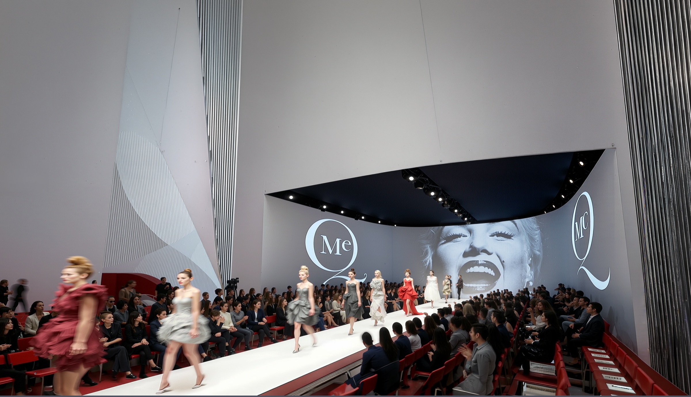 The main hall configured as a runway for a fashion event, showing the venue's flexibility for non-traditional performance formats