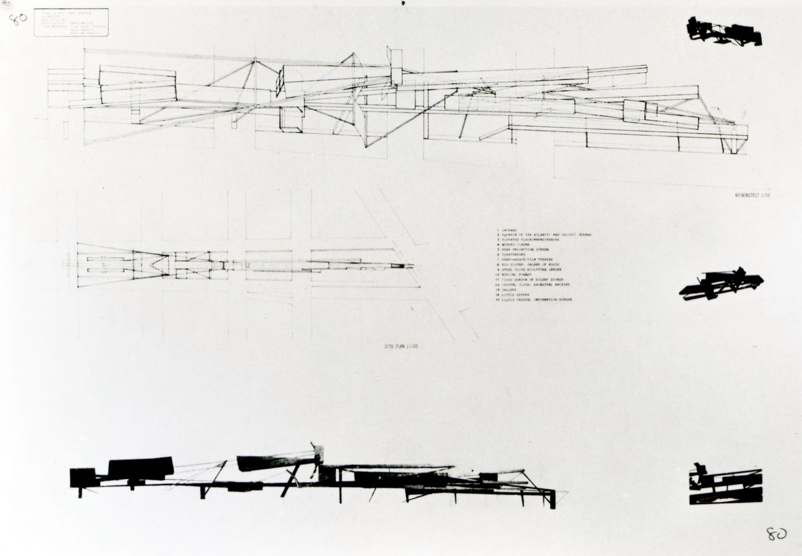 Steel Cloud — original competition drawing with plans, sections, and elevations