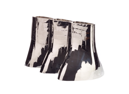 Sterling silver tea and coffee service by Hani Rashid for Sawaya & Moroni — fluid, architecturally sculpted vessels on a faceted tray