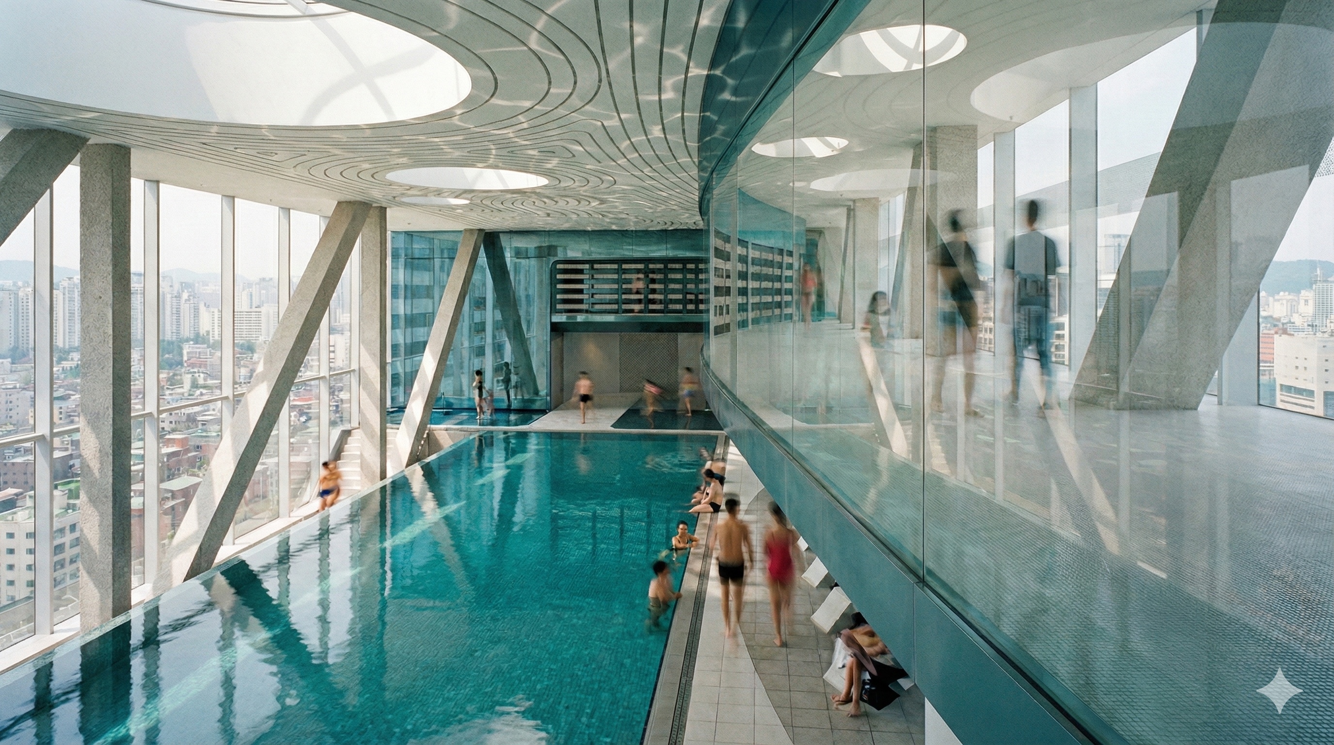 Sky bridge infinity pool with panoramic views of Seoul